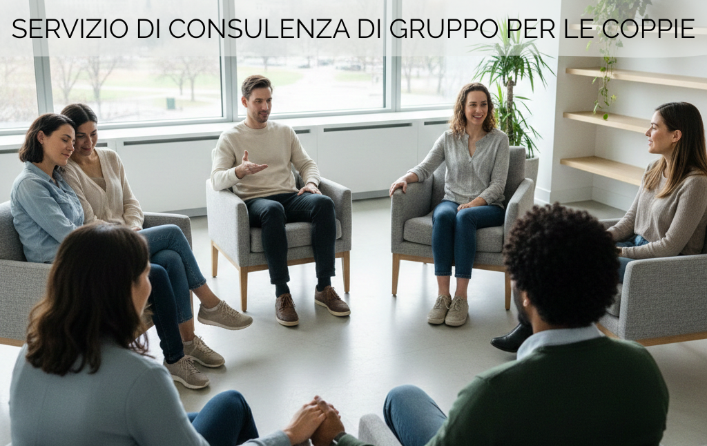 Gruppo di coppie in un incontro di confronto guidato