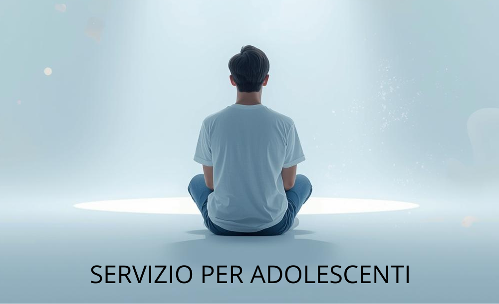 Adolescente seduto in uno spazio luminoso in un contesto simbolico