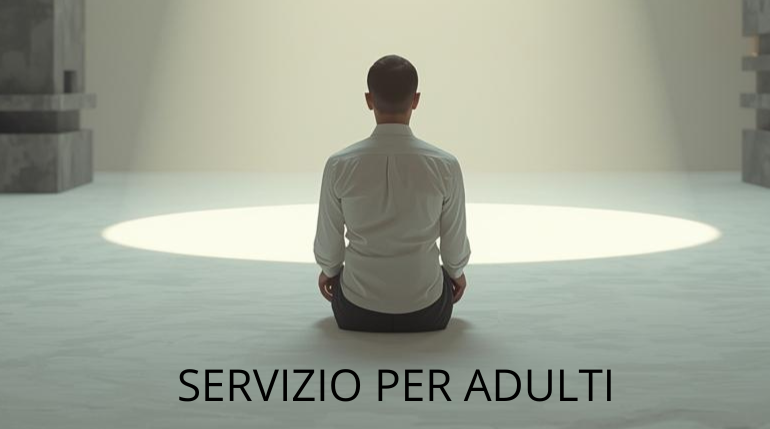 Adulto seduto in uno spazio luminoso in un contesto simbolico